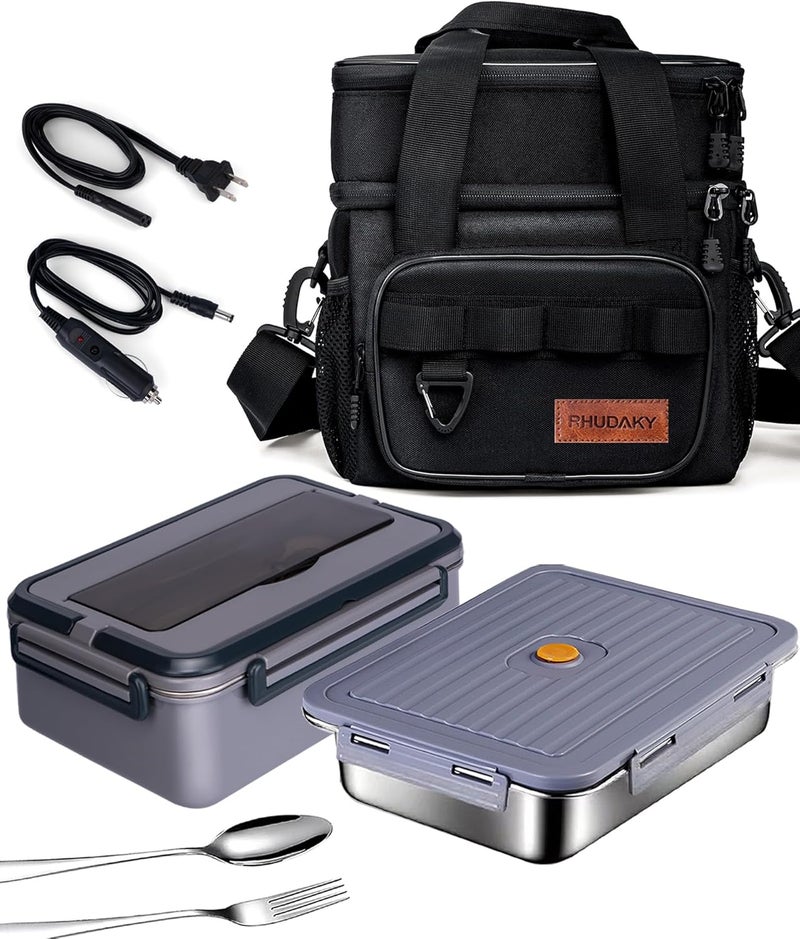 Rhudaky 60oz Electric Lunch Box for Adults Men, 80W Heated Lunch Box with Insulated Lunch Bag,12v/24v/110v Portable Food Warmer Heatable Lunchbox for Car Truck Work Travel - Image 1